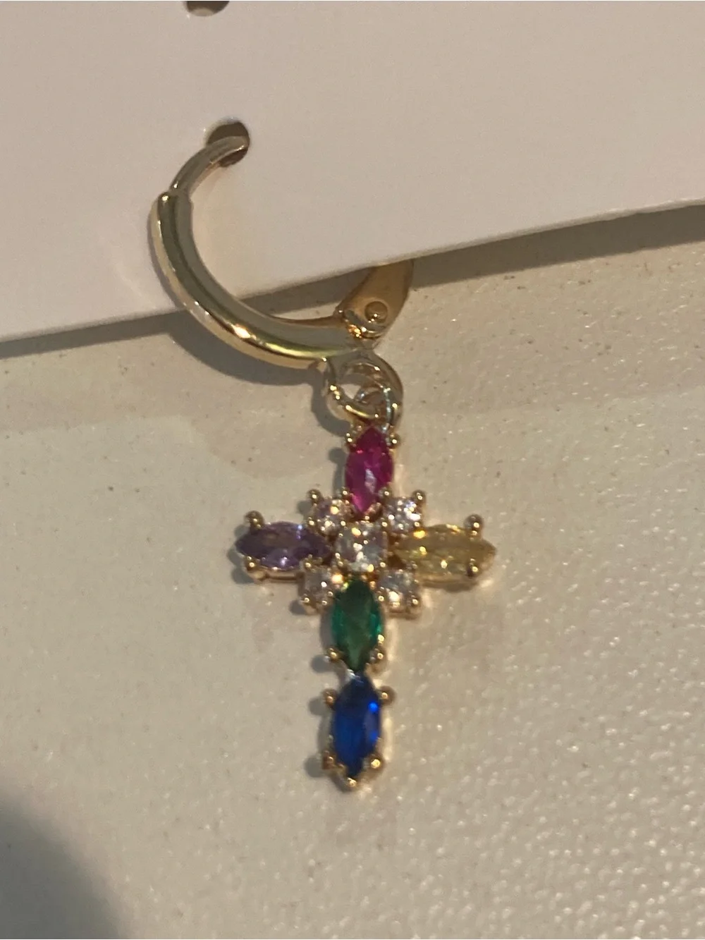 Gold Multicolor Cross CZ Drop Earrings -_8
